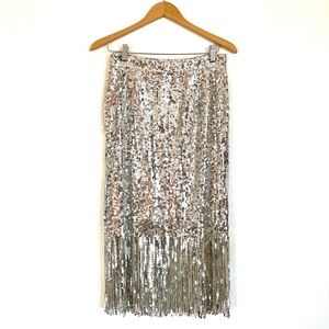 NWOT - H&M Silver Sequin Fringe Skirt